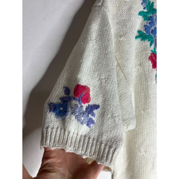 Hand Embroidered Floral Cardigan Northern Isles Women's Medium Short Sleeve New - Picture 6 of 9
